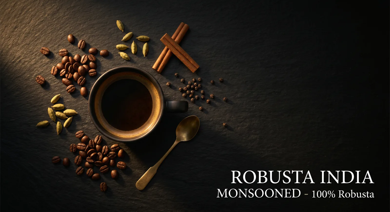 Robusta India Monsooned – profil smakowy: ciemna czekolada, orzechy, przyprawy, cedr