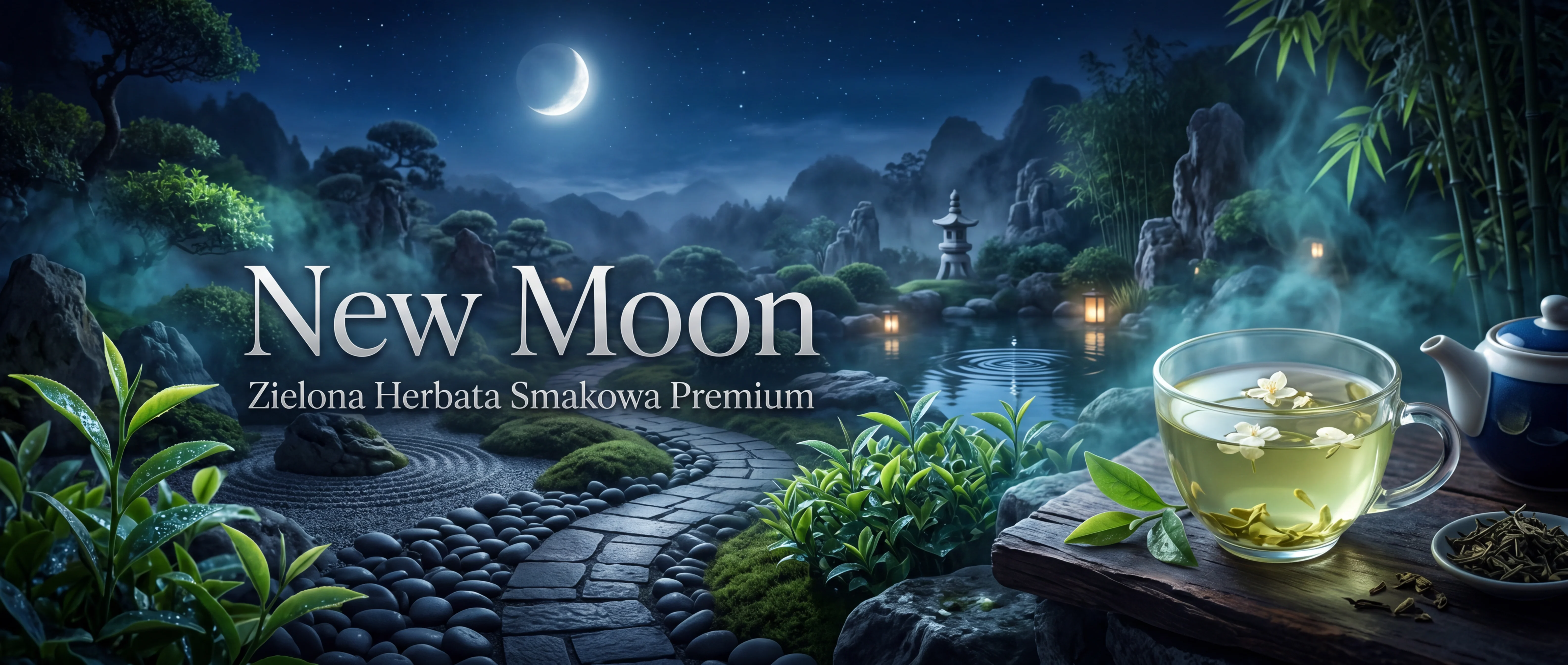 New Moon – elegancka zielona herbata smakowa nocna scena