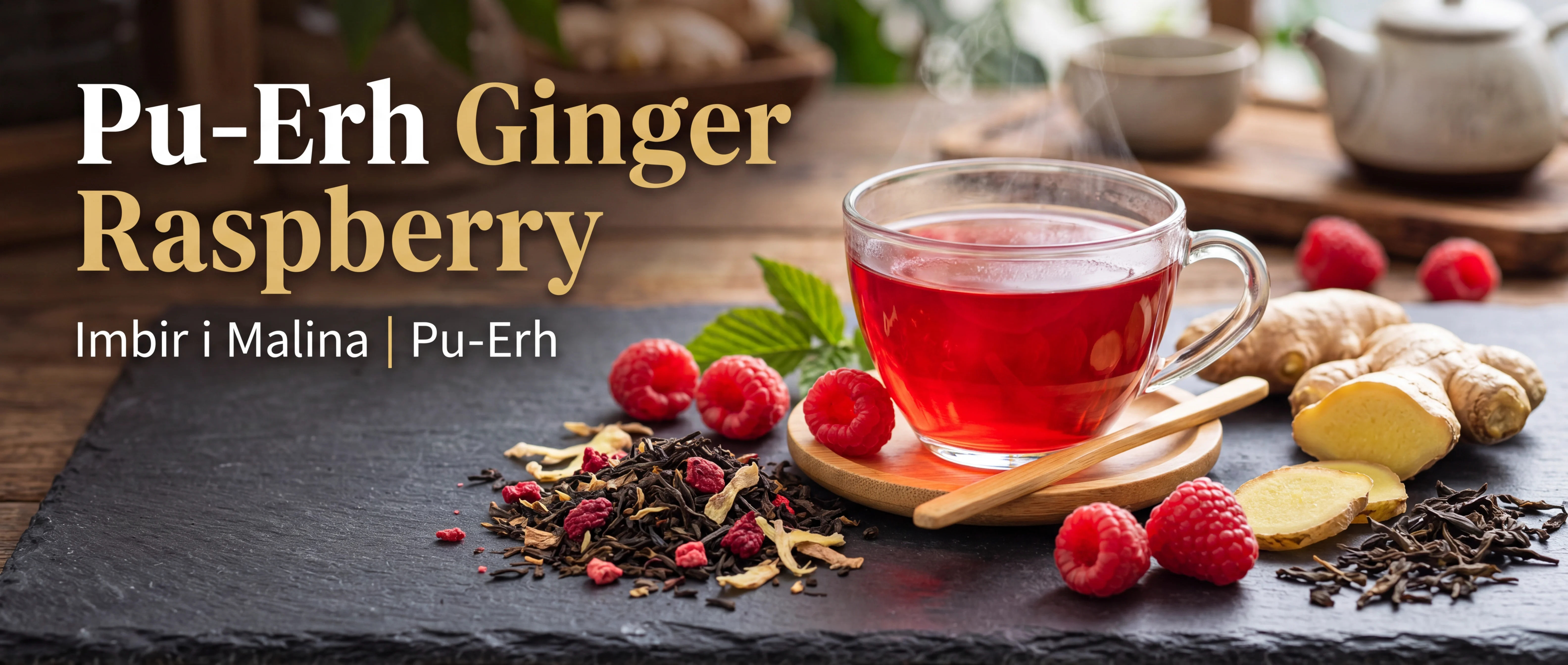 Pu-Erh Ginger Raspberry – liście pu-erh z maliną i imbirem premium